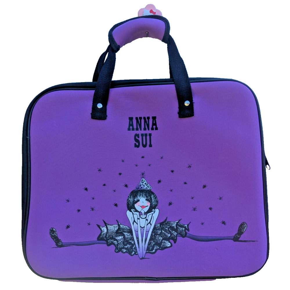 Rare ANNA SUI Zip Up Foam Laptop Case Purple w/Black Handles 14.75"x12"